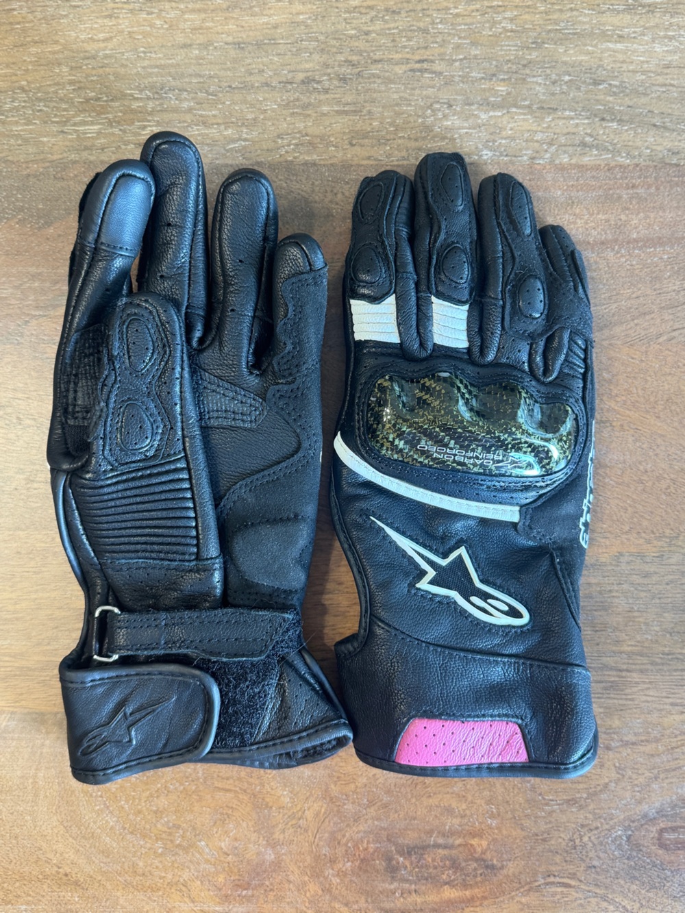 Alpinestars Black Leather Motorcycle Gloves with White Accents